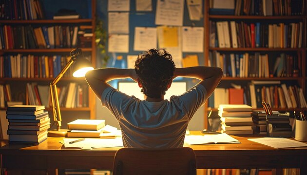 Tired Student Taking a Break During Late Night Study
