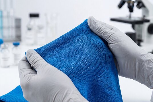 Textile Research Laboratory Testing Blue Fabric Quality