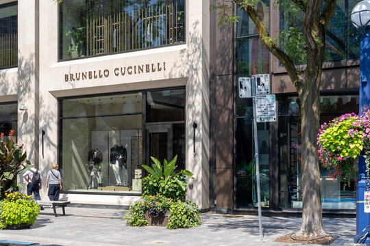 Toronto, ON, Canada - August 21, 2026: Brunello Cucinelli flagship store located on Yorkville Avenue in Toronto, Ontario, Canada. Brunello Cucinelli is an Italian luxury fashion brand. 
