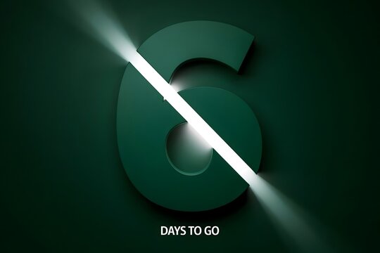 Number six countdown with dramatic light beam on dark green background