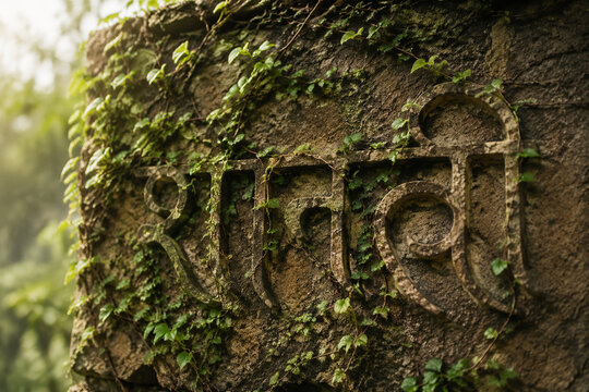 Natural vines growing on an ancient wall forming elegant script curves.