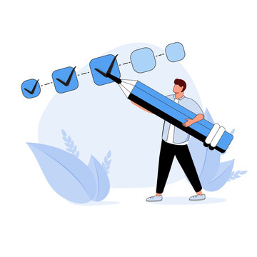 Project tracking, goal tracker, task completion or checklist to remind project progress concept, businessman project.