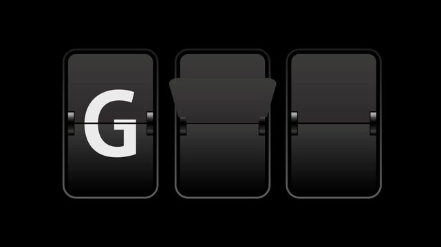 Flip text animation of a board showing the word gpu with transparent background video & looping alpha channel.