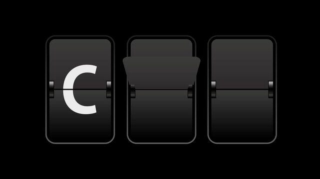 Flip text animation of a board showing the word cpu with transparent background video & looping alpha channel.