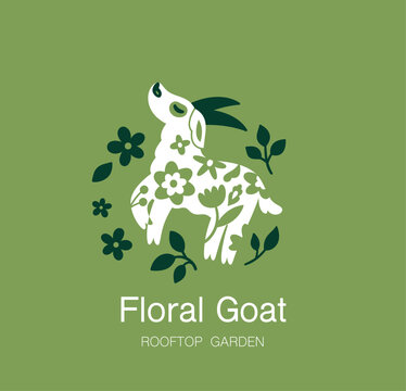 Folk Floral Goat logotype. Vector illustration