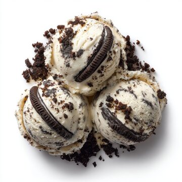 cookies and cream ice cream with cookie crumble isolated on a white background