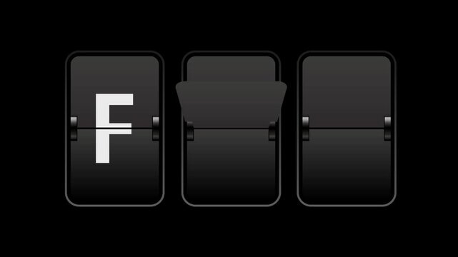 Flip text animation of a board showing the word faq with transparent background video & looping alpha channel.