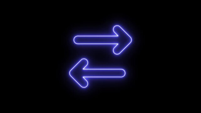 Two neon arrows pointing in opposite directions on black background 4k video.