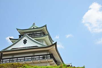 Naklejka premium Komakiyama Historical Museum with Blue Sky in Komaki, Aichi, Japan.（小牧山城）3