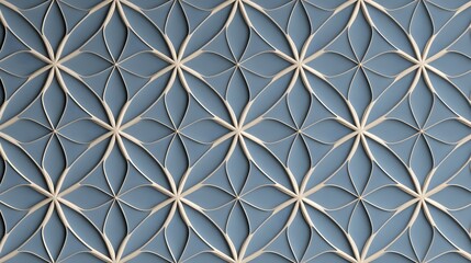 Fototapeta premium ブルーとアイボリーの立体的な花形幾何学模様背景 