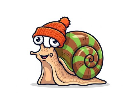 Adorable cartoon snail wearing winter hat and glasses
