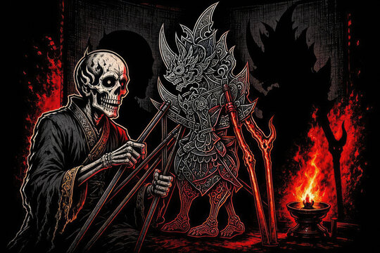 Demonic Dalang Shadow Puppeteer Wayang Kulit Vector T-Shirt Design