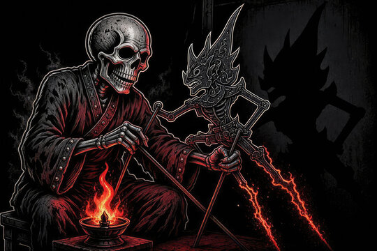 Demonic Dalang Shadow Puppeteer Wayang Kulit Vector T-Shirt Design