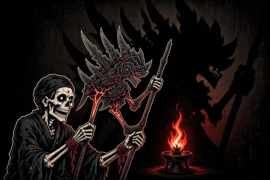 Demonic Dalang Shadow Puppeteer Wayang Kulit Vector T-Shirt Design
