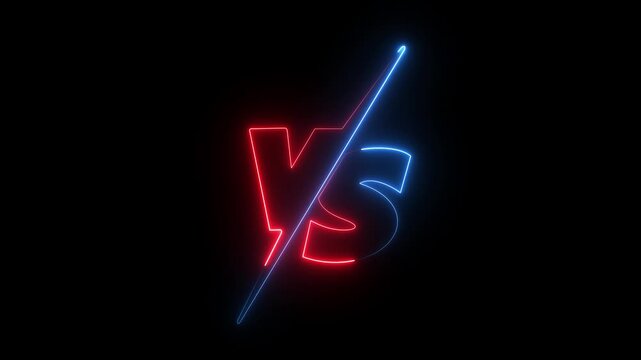 Glowing red and blue neon versus vs logo motion graphics on dark background.