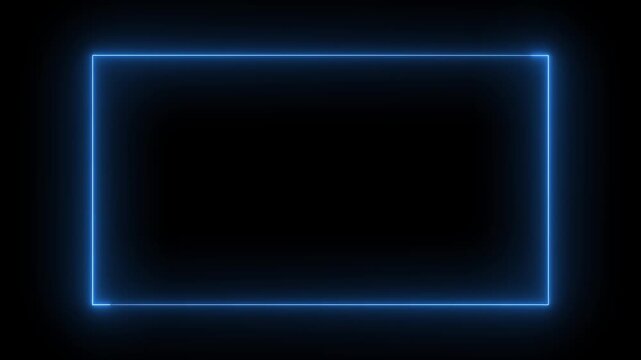 Abstract blue neon light drawing rectangle frame on black background motion footage, seamless loop for presentations, events, and modern designs.