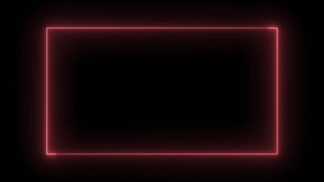Pulsating neon rectangle borders emerge and glow on black background, futuristic technology abstract motion graphics.