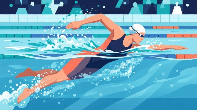 Swimmer executes a freestyle stroke during an athletics competition, promoting accessibility and inclusion for all athletes.