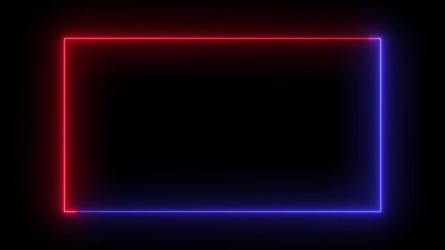 Neon rectangle border glowing with red and blue light animation on black background for cinematic digital video display.