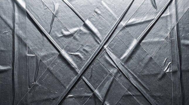Textured Silver Duct Tape Surface with Crisscross Overlapping Layers for Industrial Background
