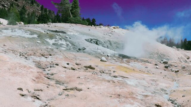 Steam Fumarole at The Bumpass Hell Basin on The Bumpass Hell Trail, Lassen Volcanic National Park, California, USA
