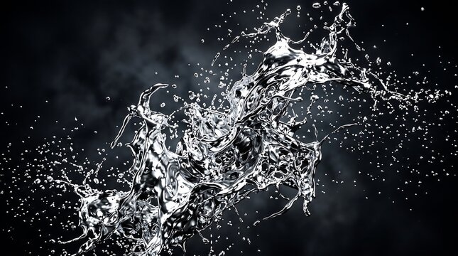 Liquid Metal Splash Abstract Background with Chrome Silver Texture