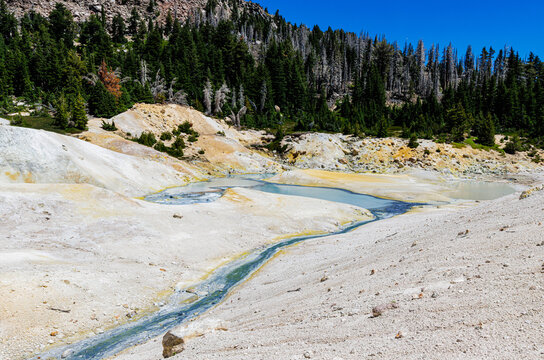 Boiling Cauldron of Blue Water on The Bumpass Hell Trail, Lassen Volcanic National Park, California, USA