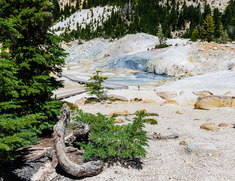 Boiling Cauldron of Blue Water Next To The Boardwalk on The Bumpass Hell Trail, Lassen Volcanic National Park, California, USA