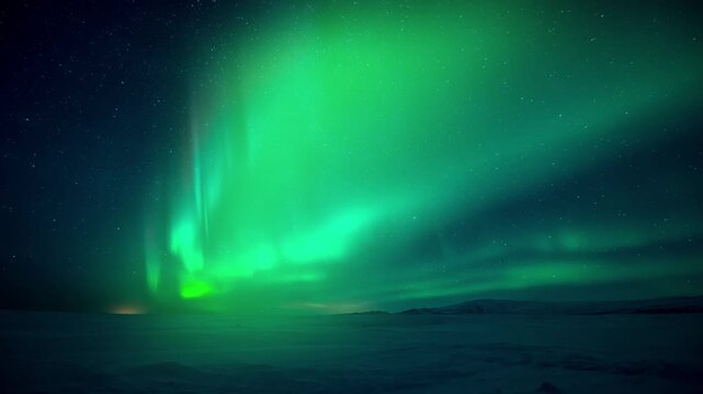 Magical aurora borealis timelapse of green dancing light in starry night sky, aurora borealis corona phenomenon high in the sky, aurora borealis northen light in sweden, Kiruna, over Arctic circle