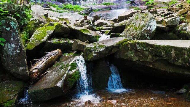 Le Conte Creek Flowing Over Granite Boulders at Lower Rainbow Falls, Great Smoky Mountains National Park, Tennessee, USA