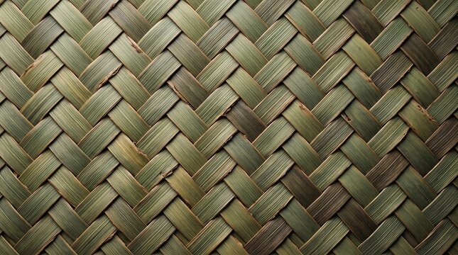 Natural Green Woven Palm Leaf Texture Background
