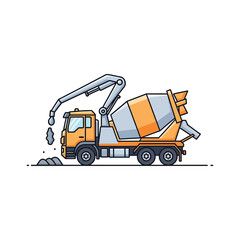Fototapeta premium Industrial Concrete Mixer Truck with Pump Arm Vector Illustration