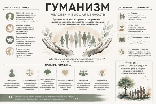 Humanism Principles and Human Values Educational Infographic in Russian