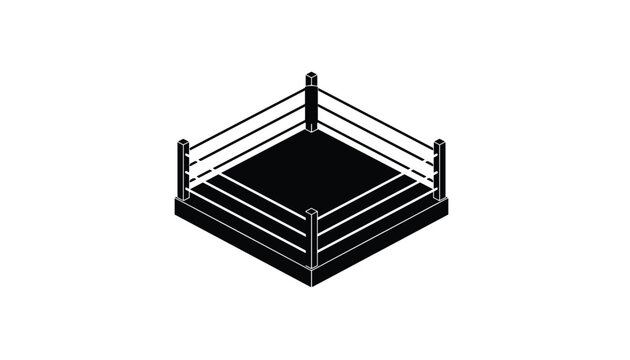 Isometric vector illustration of a professional boxing ring with black floor and white ropes on white background.