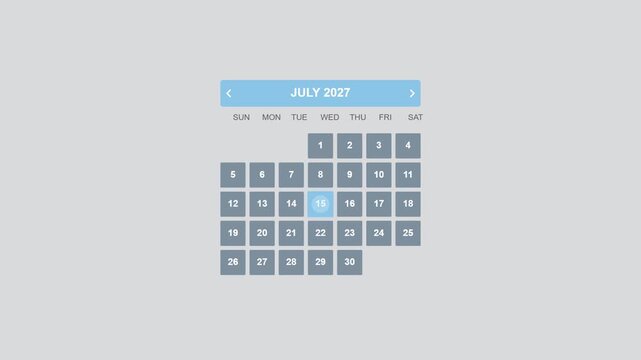 Simple monthly calendar for July 2027 on gray.