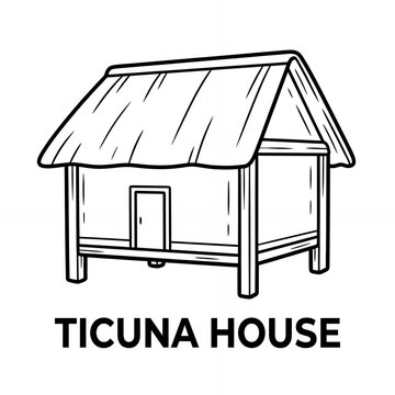 Ticuna House stilt dwelling outline illustration.