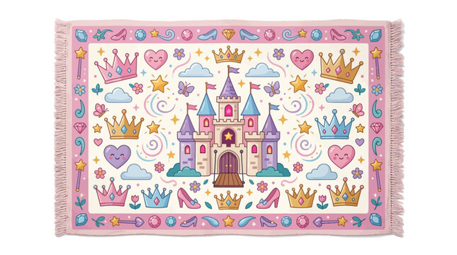 Cute Cartoon Princess Castle Pattern Area Rug Illustration