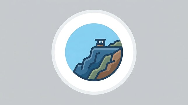 Minimalist vector illustration of coastal cliff with lifeguard tower in circle graphic design ocean view landscape illustration minimalist circular vacation elevation viewpoint adventure
