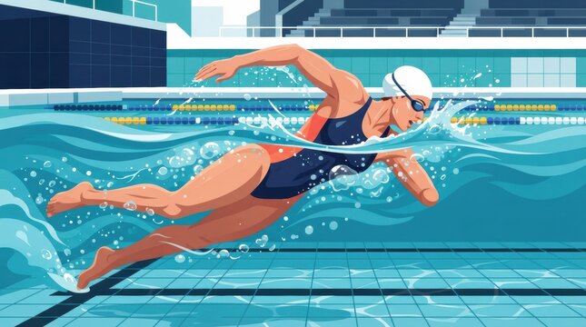 A swimmer is focused on performing freestyle in a competition setting, demonstrating strength and skill in adaptive sports.