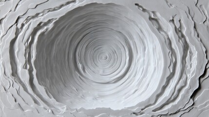Fototapeta premium Top view of white circular soundwaves with detailed hyperrealistic ripples, abstract atmospheric pattern, dynamic vibration for music, audio, technology, and sound design.