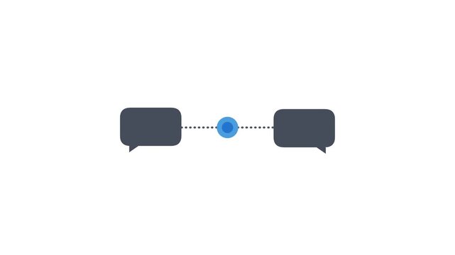 Minimalist communication icon with speech bubbles and central node.