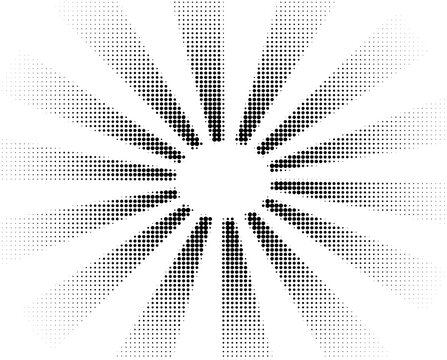 Black Halftone Dot Sunburst Empty Center Radial Pop Art Pattern Design