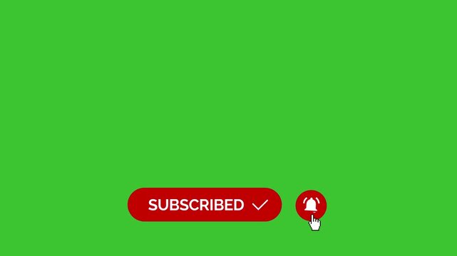 Interactive subscribe button with a cursor clicking isolated on a green background for channel promotion.