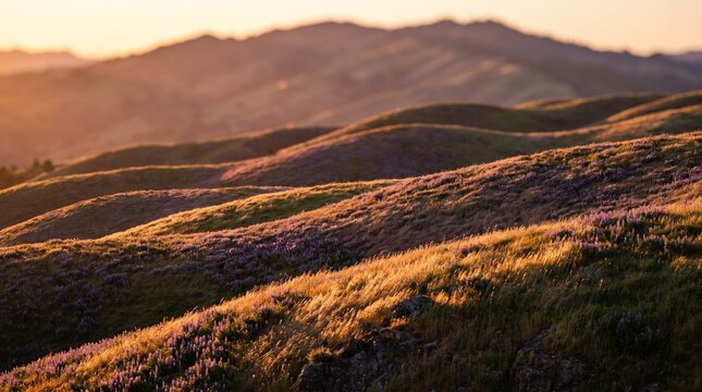 Utilizes a long focal length to flatten the perspective, turning the rolling hills into a rhythmic, abstract tapestry of alpine colors.