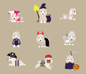 Naklejka premium Dog Poodle Halloween Costume Set Cute Cartoon Vector