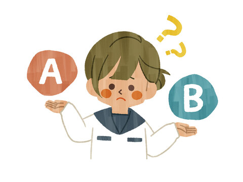 比較をしている困った表情の女子学生-ガッシュ