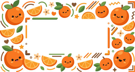 Fototapeta premium Whimsical Orange Fruit Border Illustration Cheerful Citrus Frame Design