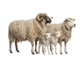 Obraz premium Ram with ewe and lambs standing together