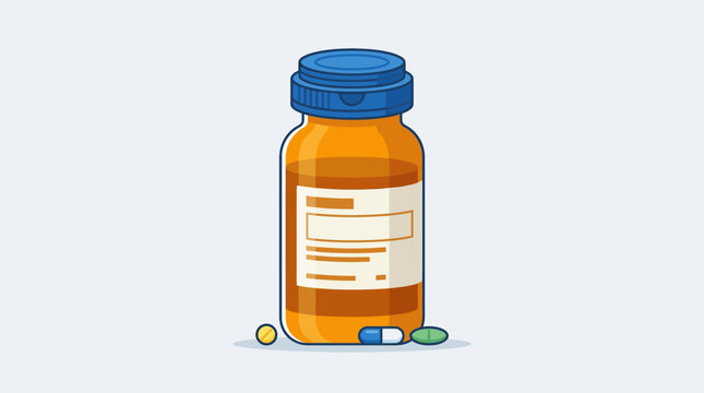Orange prescription medicine bottle with pills and capsules on white background