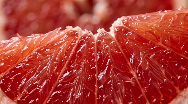 Close up macro of fresh red grapefruit slice.